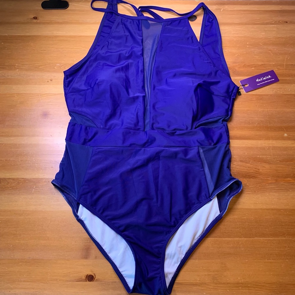 NWT One Piece Blue Swimsuit with mesh - Size XL